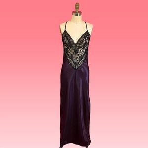 Vintage Y2K Stunning Fairy Goth Lace Low Back Thigh Slit Satin Maxi Slip Dress S